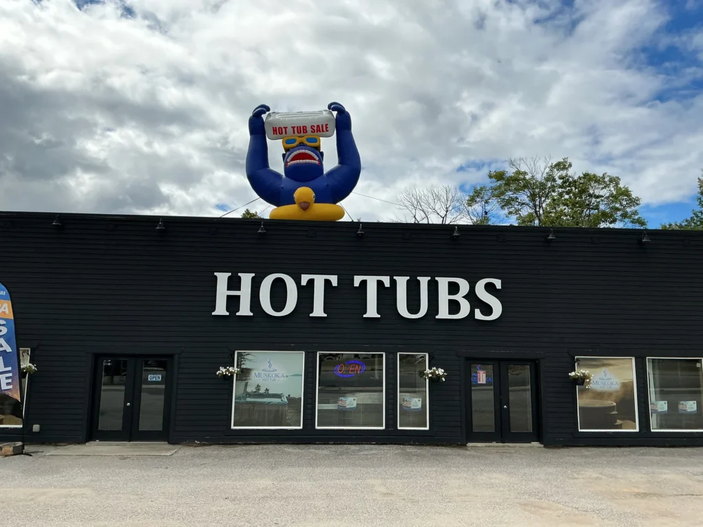 The front of the Muskoka Hot Tub showroom on Highway 11 South